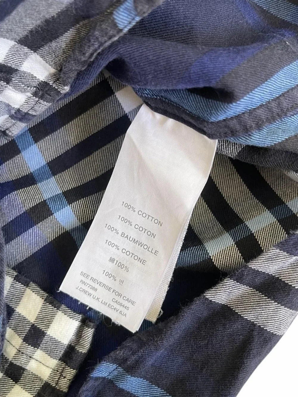 J.Crew Thomas Mason Slim Fit Blue Plaid Cotton Shirt (XS)